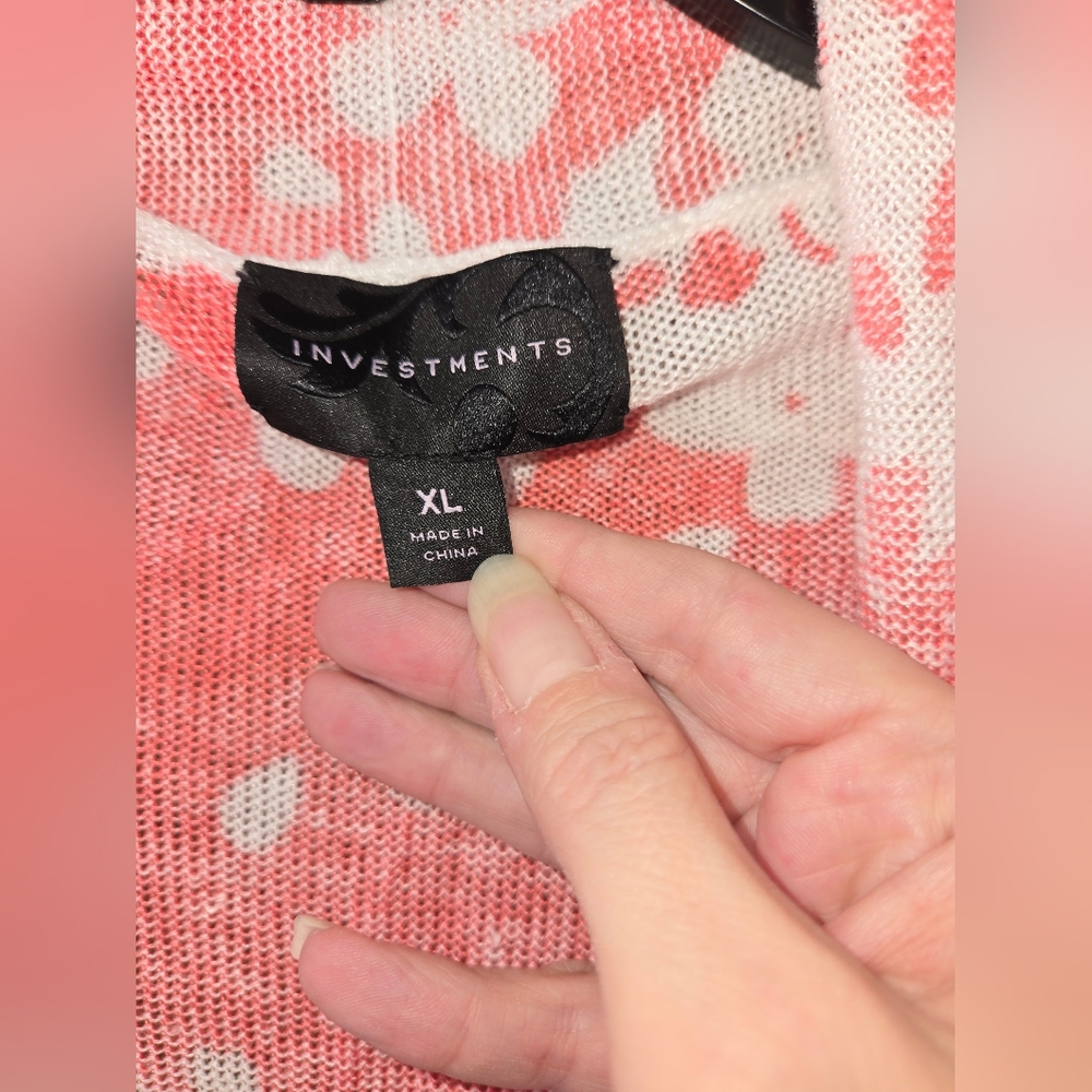 Women's Investments Pink/White Floral Coral Cardigan Size XL - Picture 7 of 11